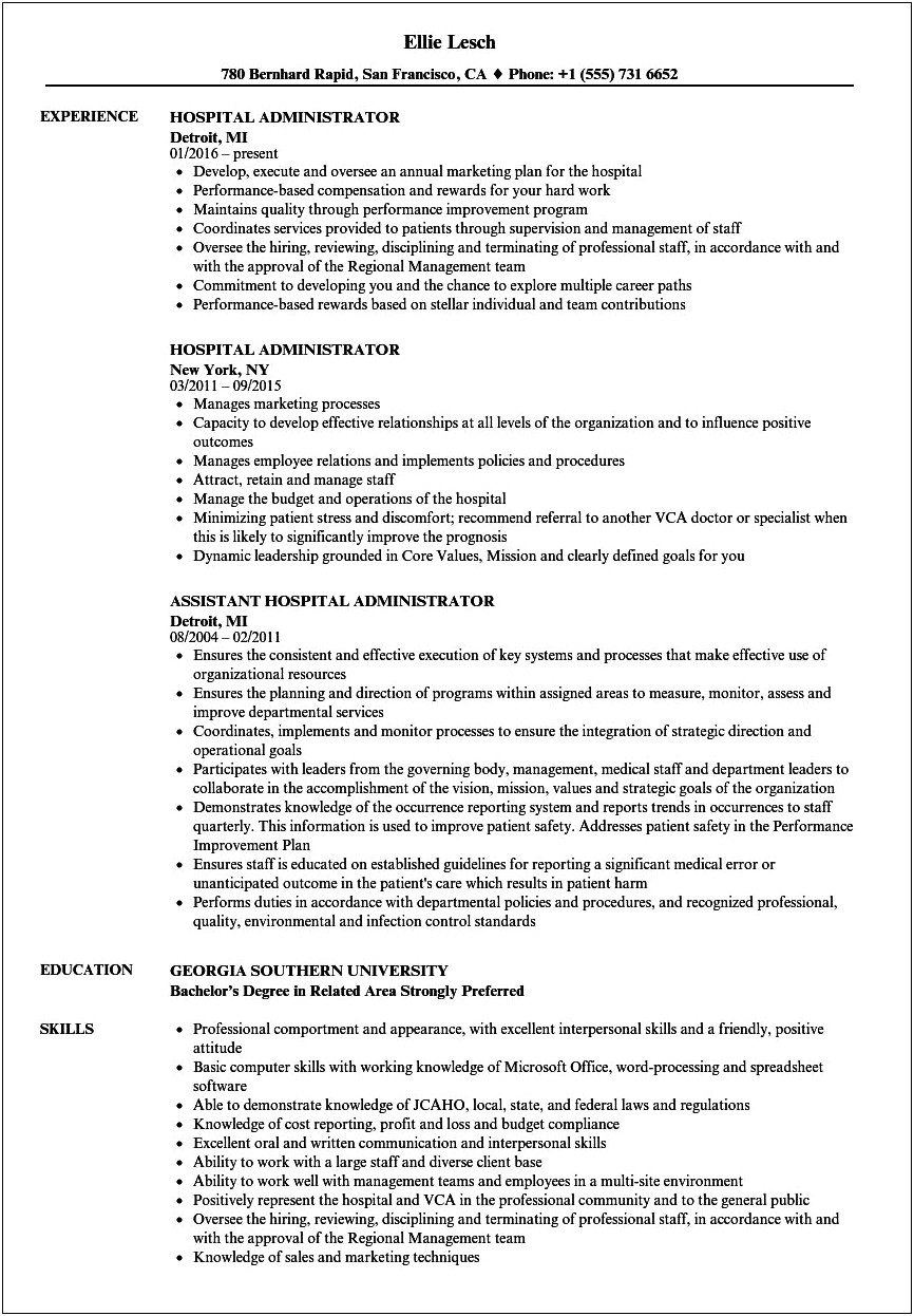 Healthcare Administrator Resume Sample Skills Needed