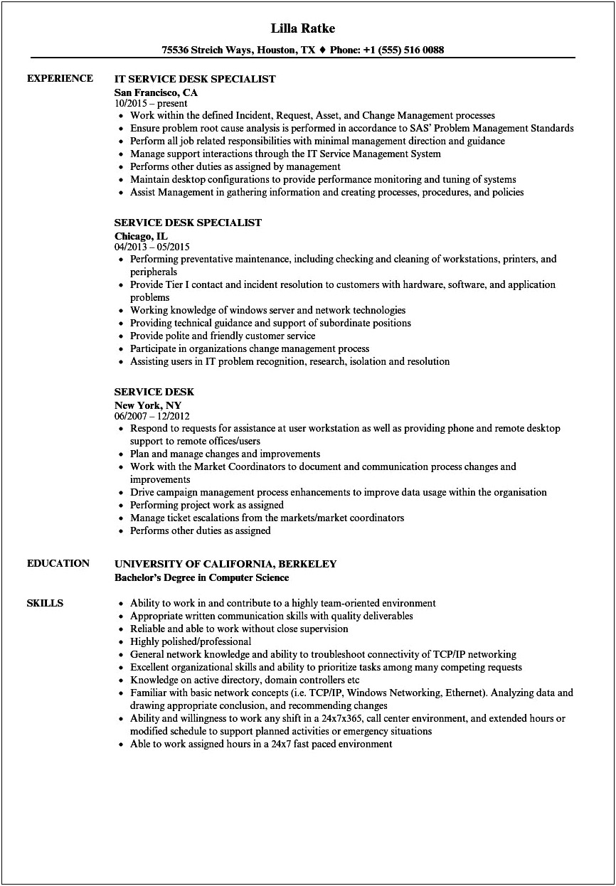 Help Desk Resume Objective Internal Move