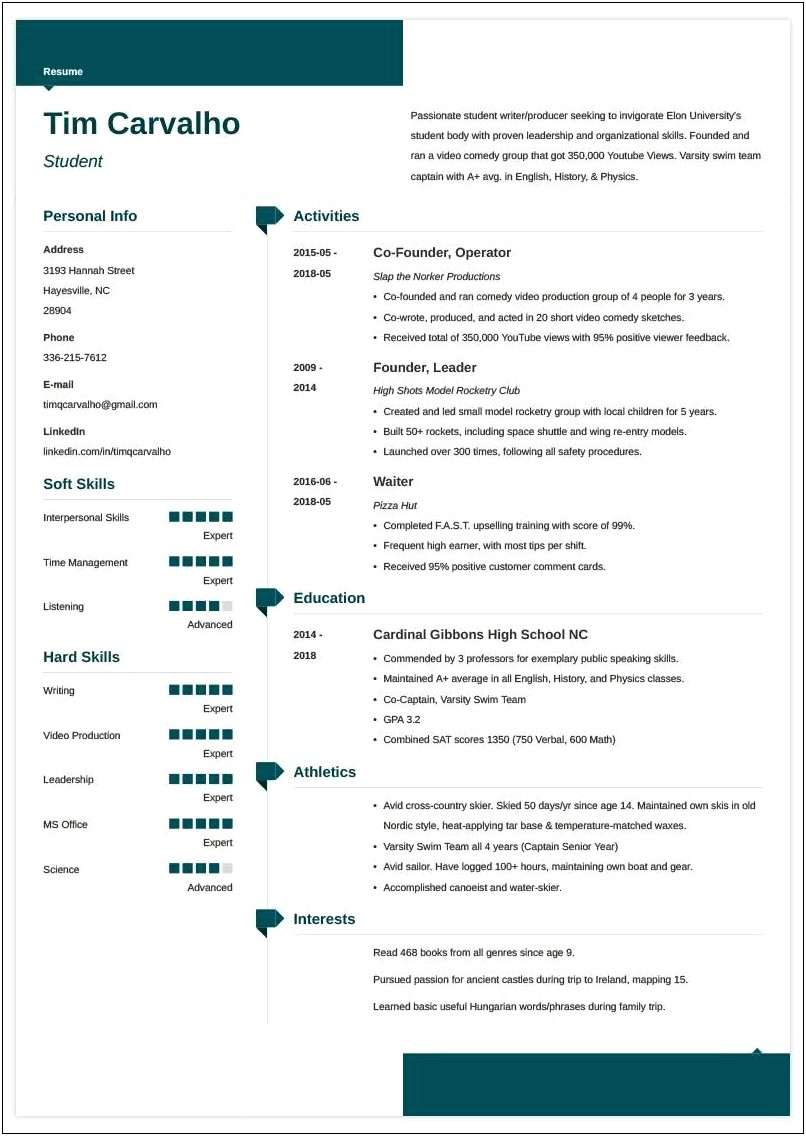 High School Academic Resume For College