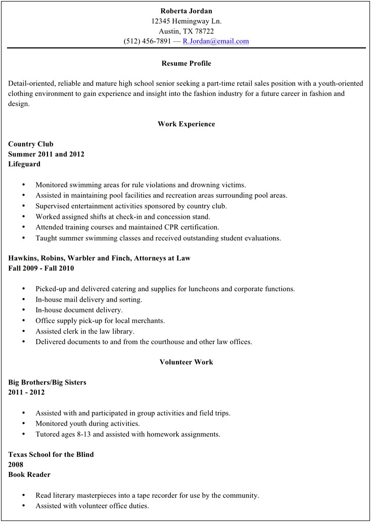 High School Graduate Resume Template No Experience