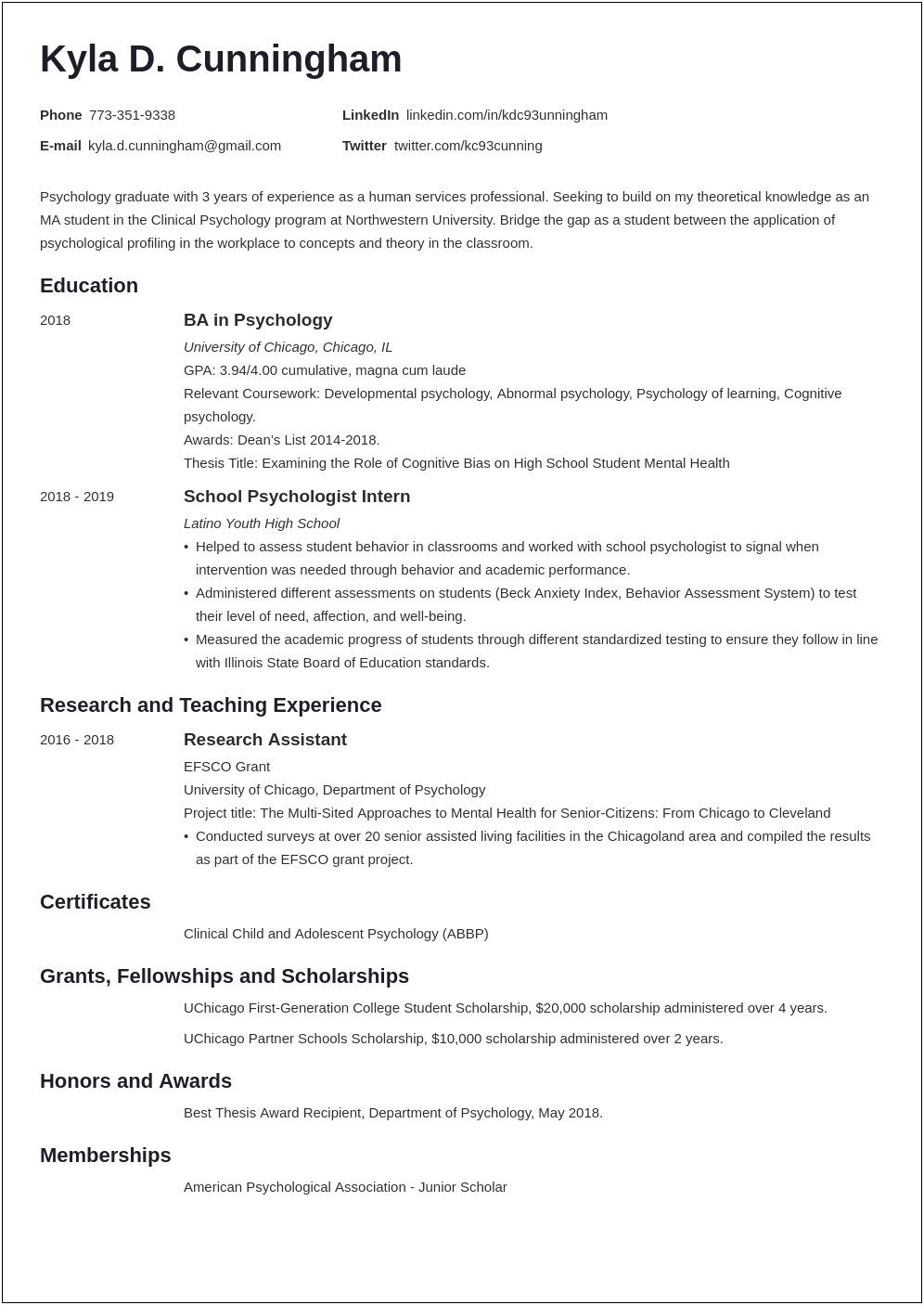 High School Graduate Summary For Resume