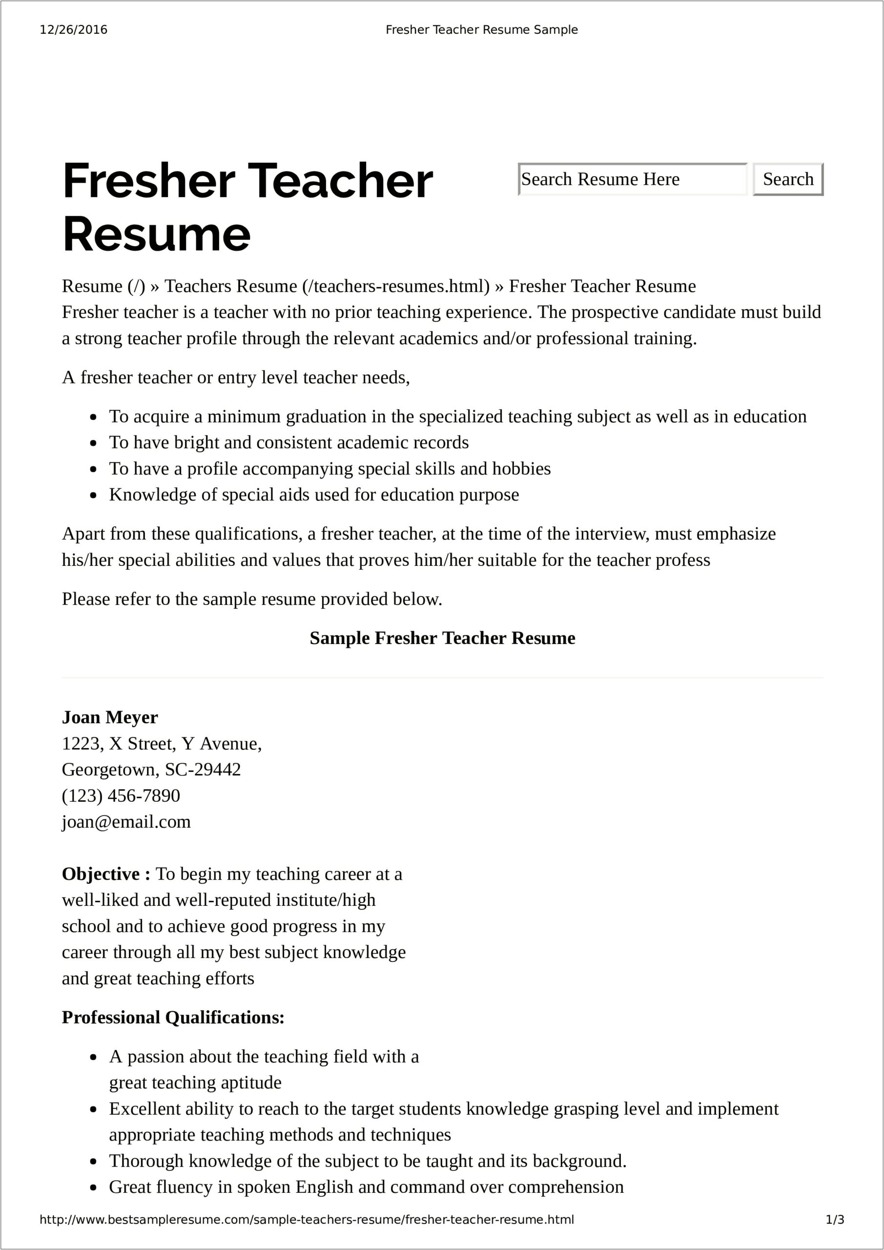 High School Language Arts Teacher Resume