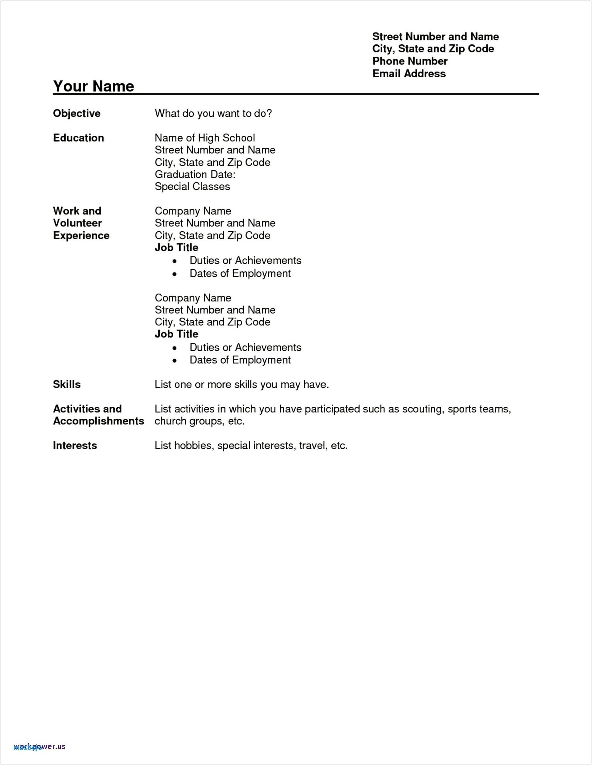 High School No Experience Resume Template