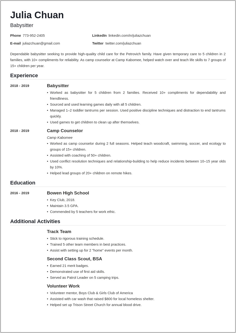 High School Resume For Work In Customer Service