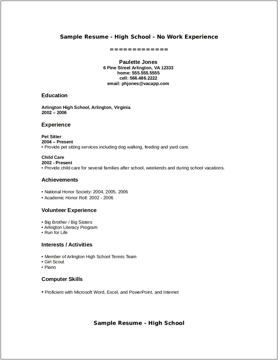 High School Resume Objective For College