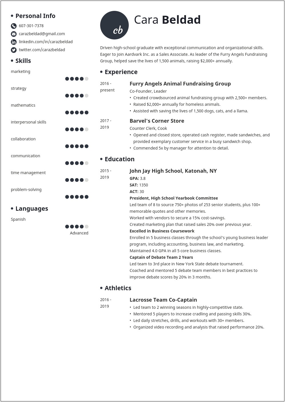 High School Resume Objective Statements For College