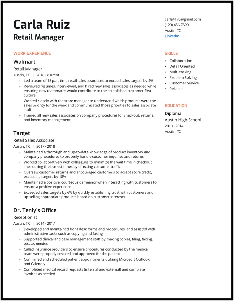 High School Resume Sample Retail Store