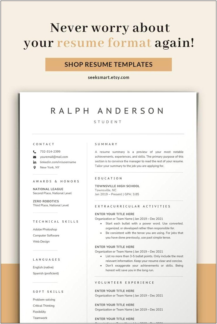 High School Student Resume 1 Page