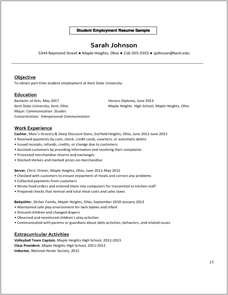 High School Student Resume And Cover Letter