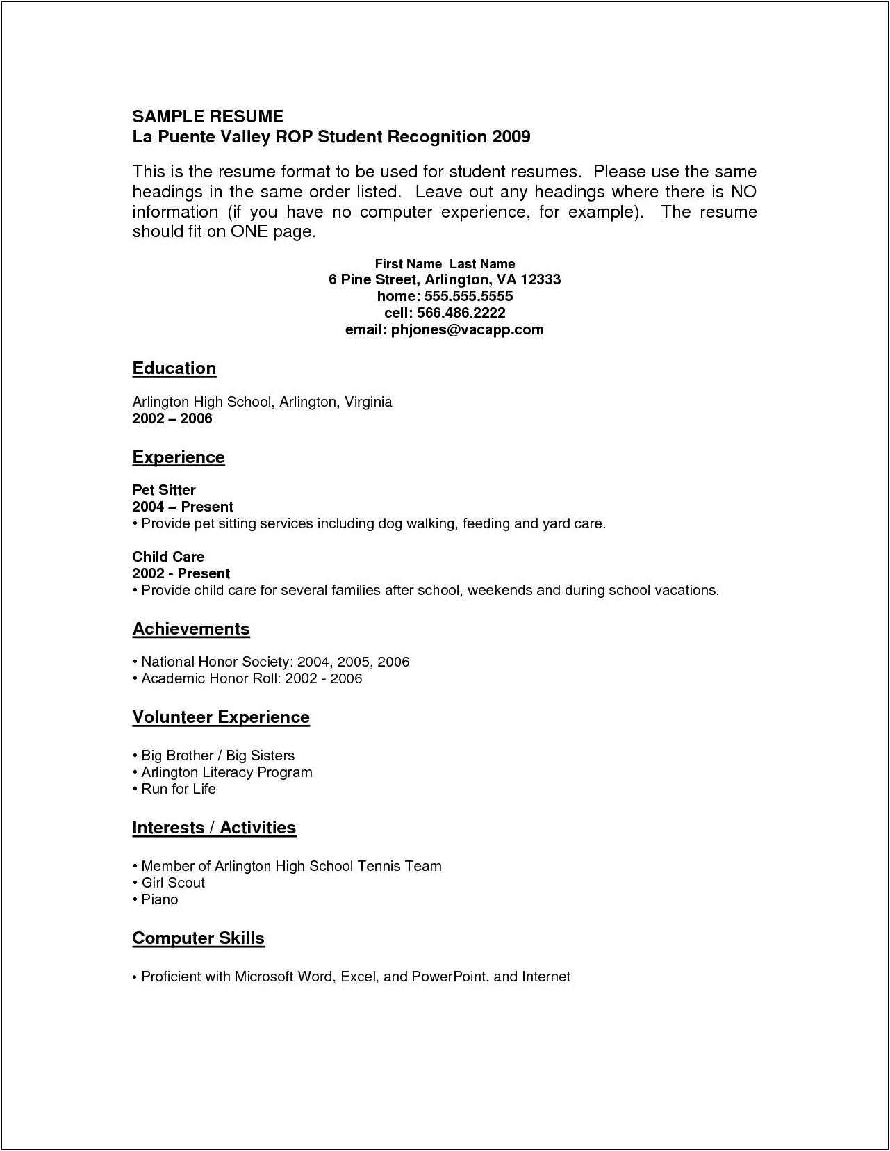 High School Student Resume No Work Experience Template