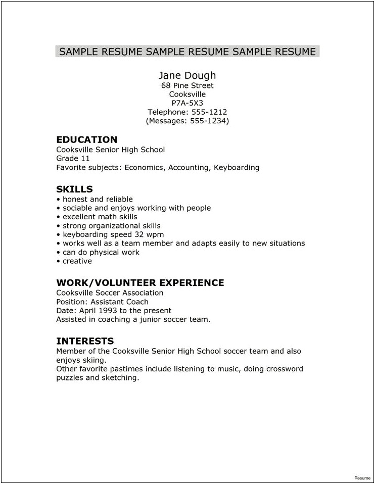 High School Student Resume Sampes For It Jobs