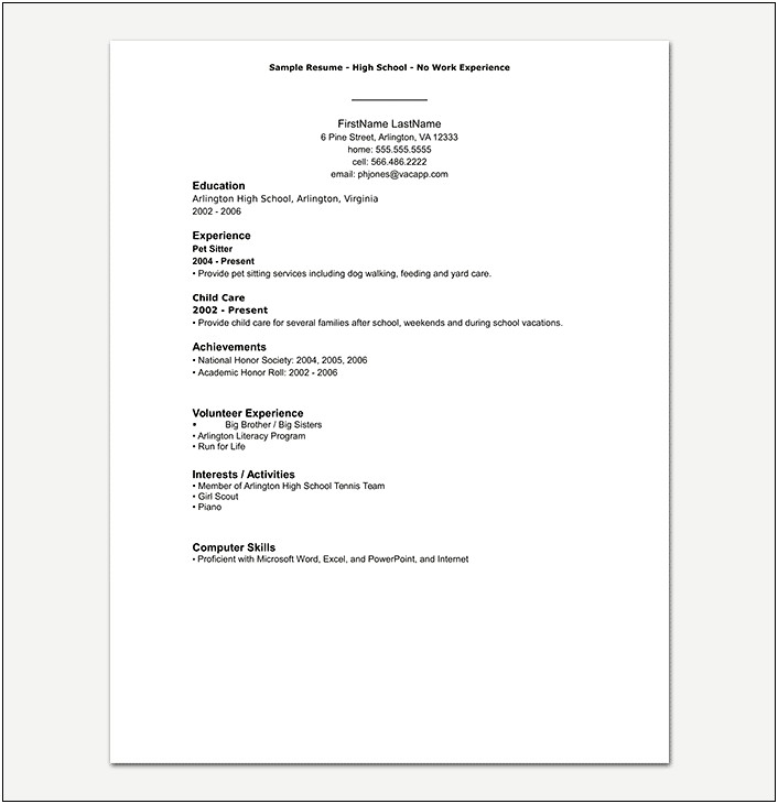 High School Student Resume Template Sample