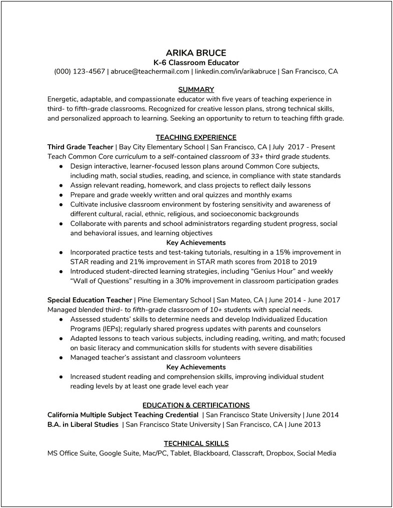 High School Teacher Job Description For Resume