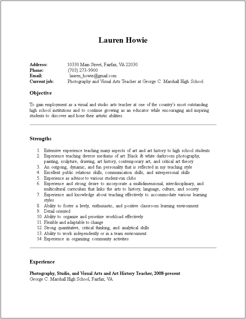 History Teacher Job Description For Resume