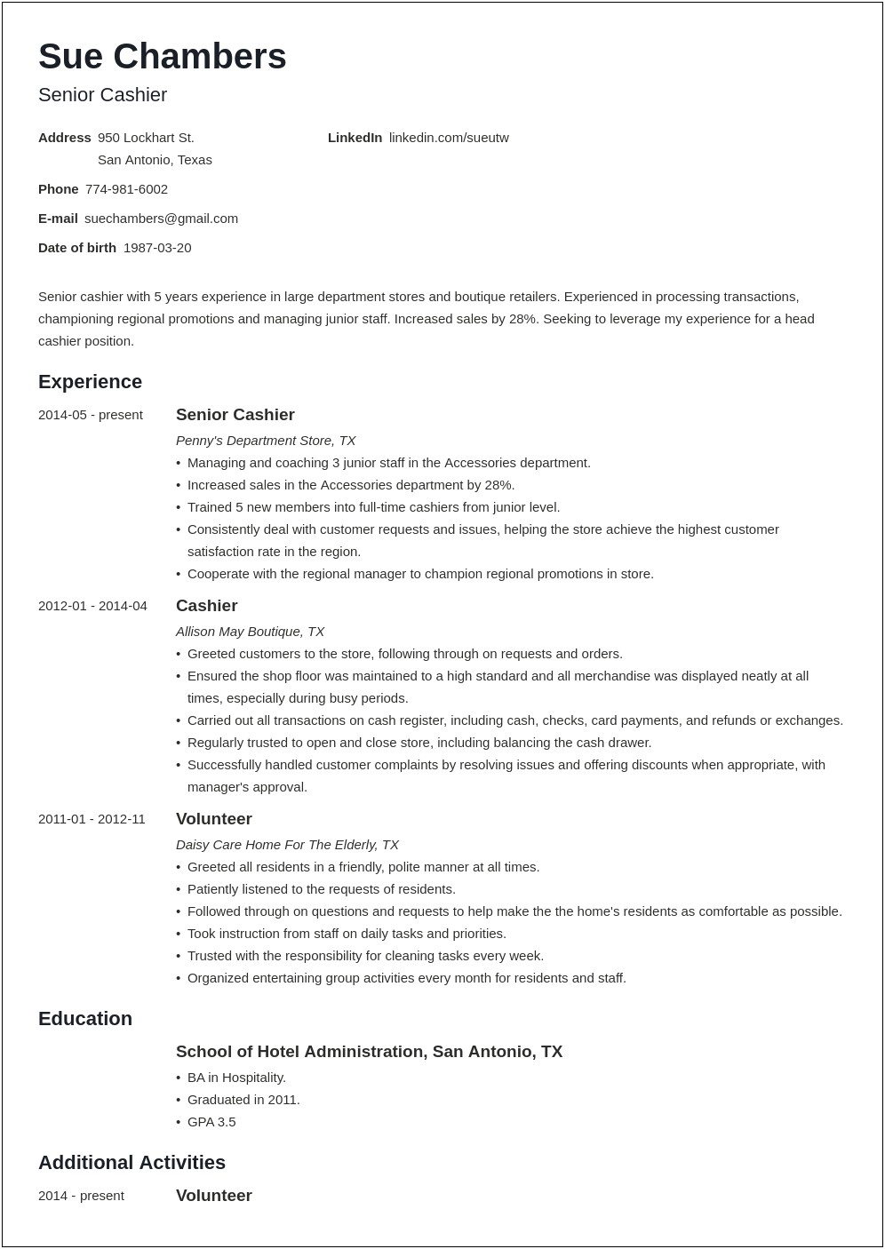 Home Depot Cashier Description For Resume