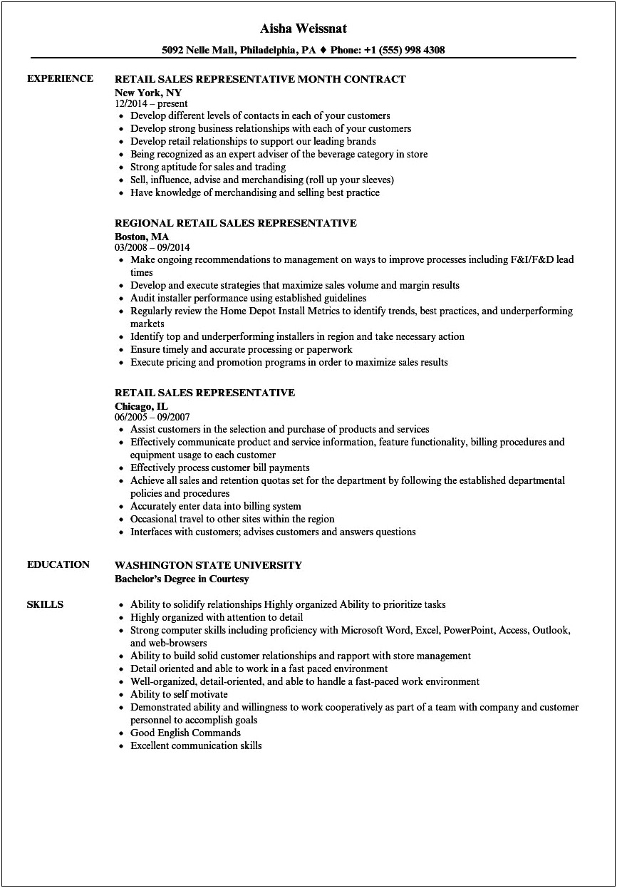 Home Depot Job Description For Resume