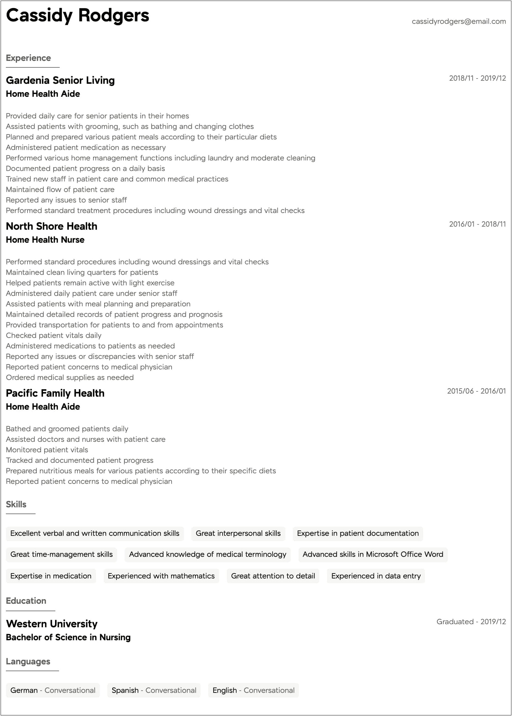 Home Health Attendant Job Duties On A Resume