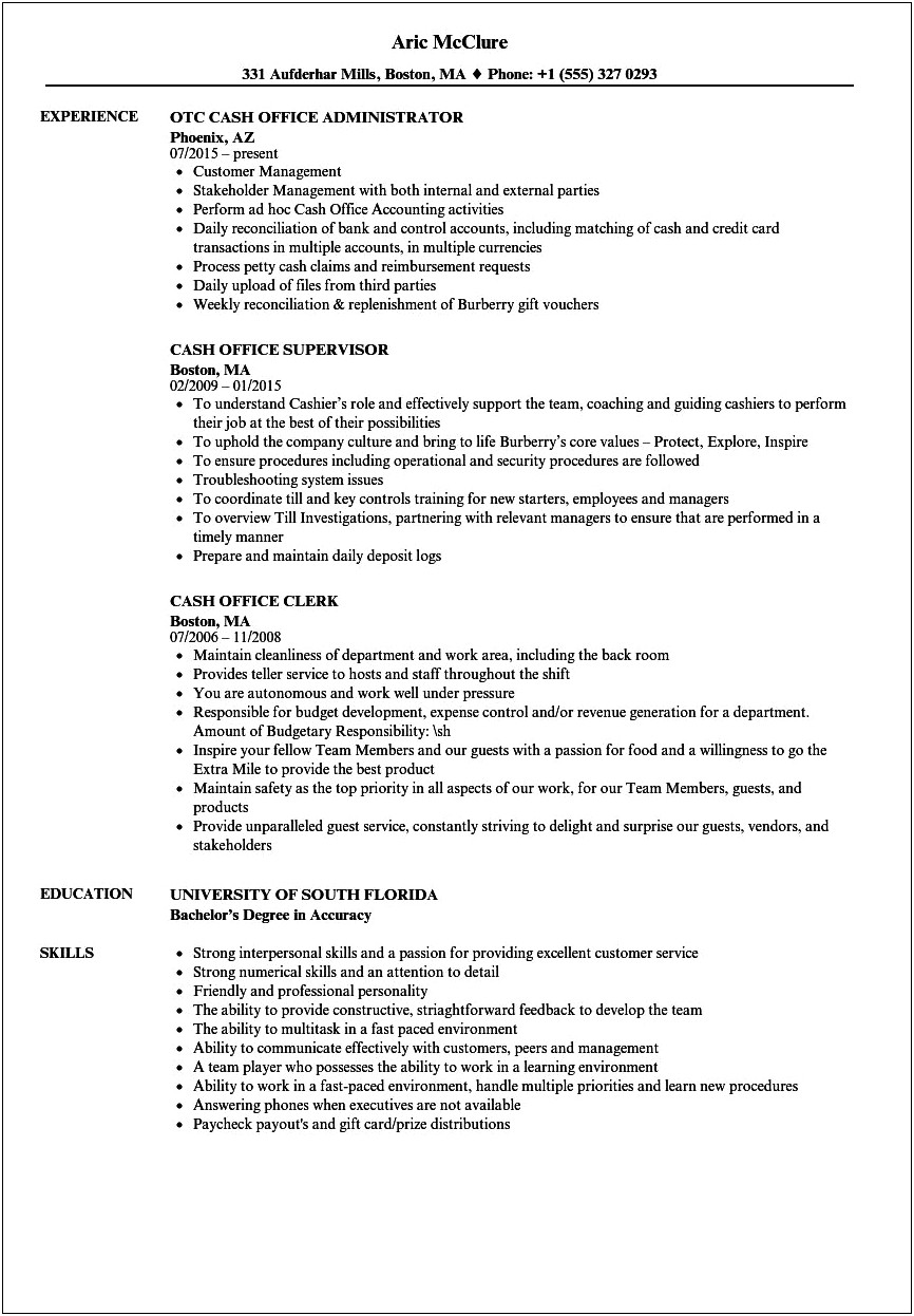 Hot To Put Counting Money On Resume