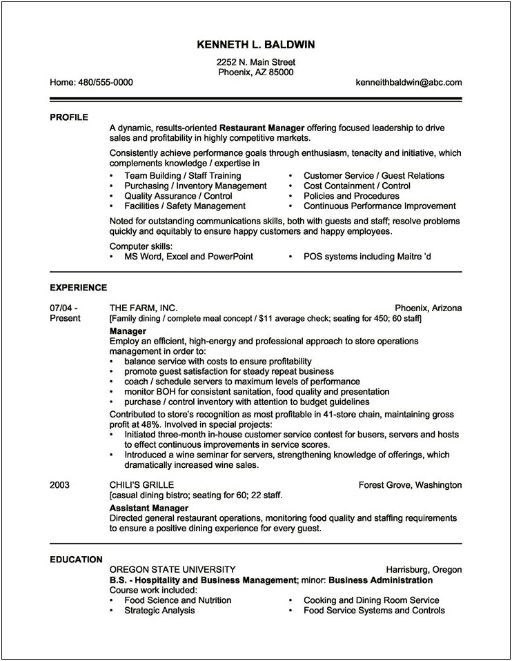 Hotel Assistant Manager Job Description Resume