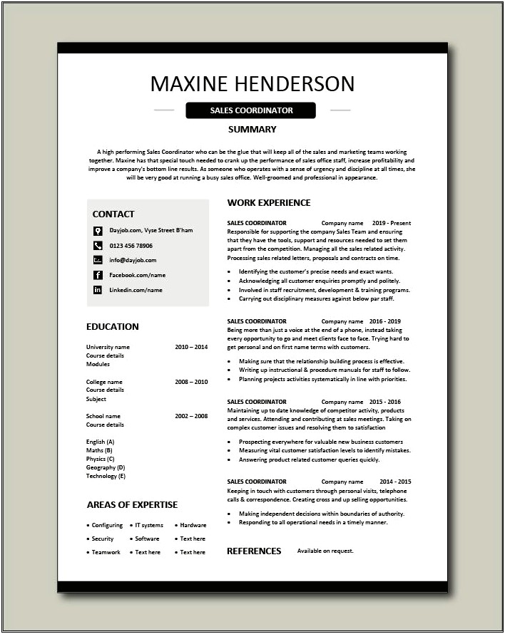 Hotel Sales Coordinator Job Description For Resume