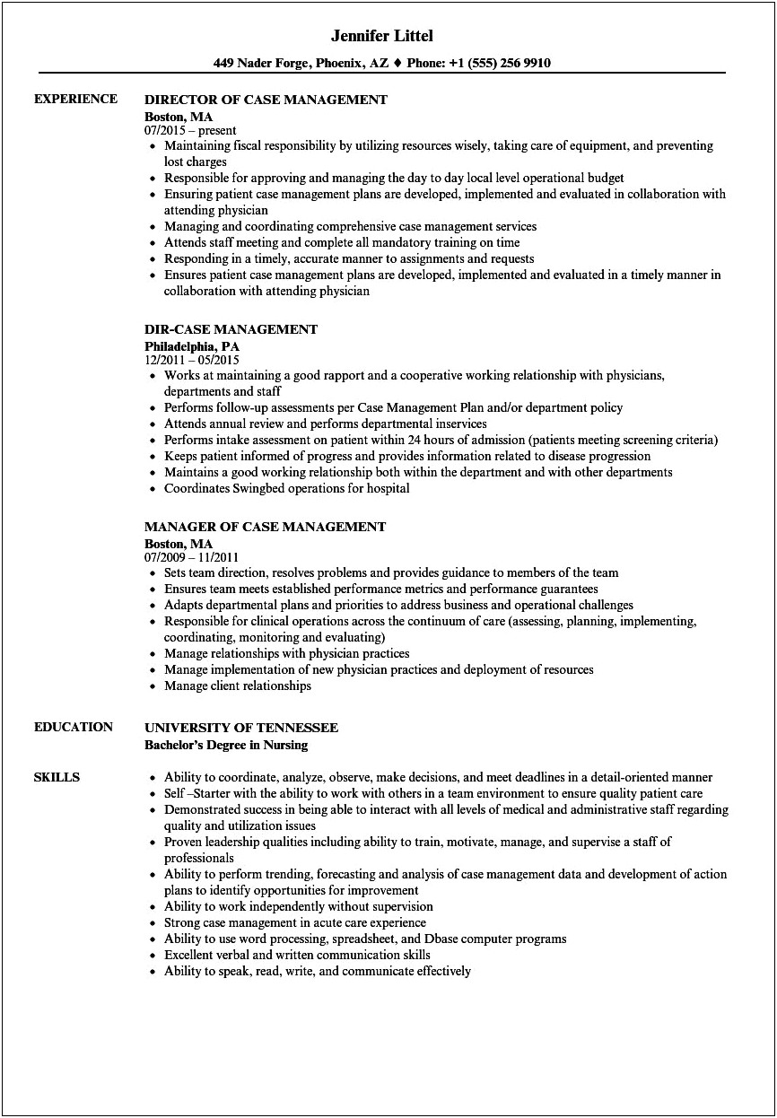 Housing Case Manager Job Description Resume