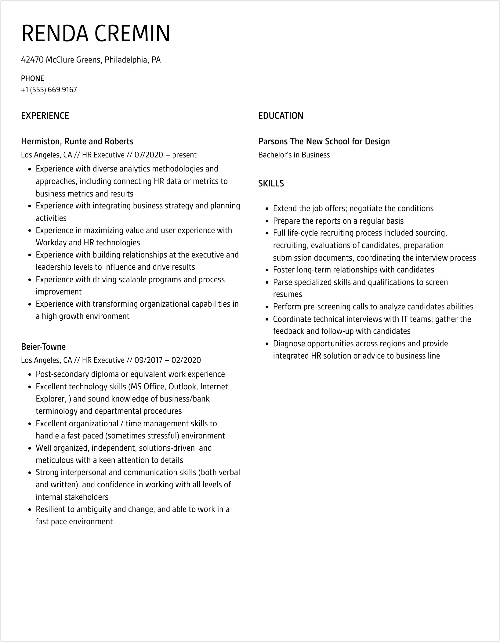 Hr Executive 1 Year Experience Resume