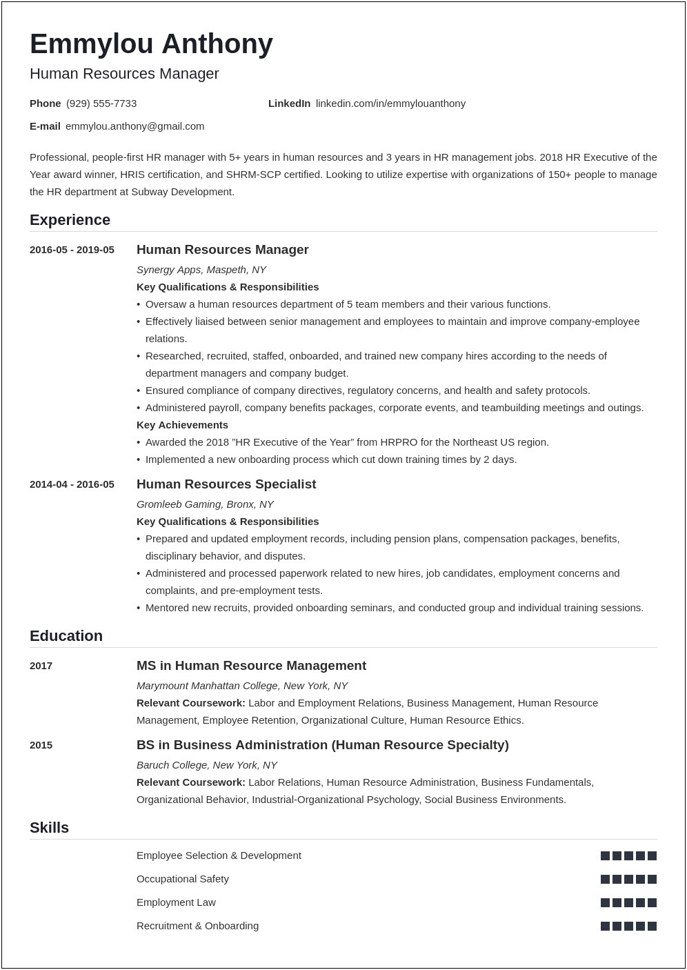 Hr Generalist Job Duties Sample For Resume