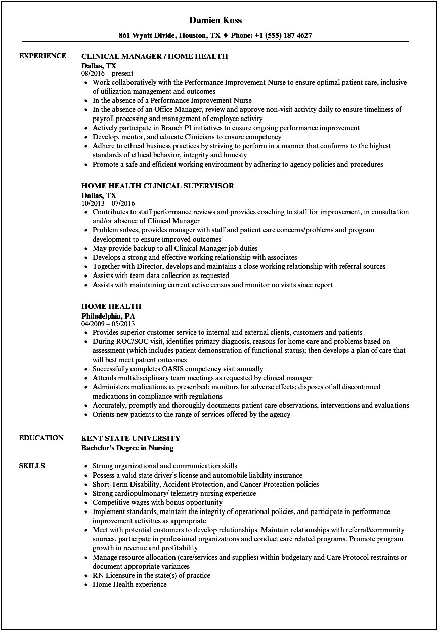 Hr Manager For Home Health Resume