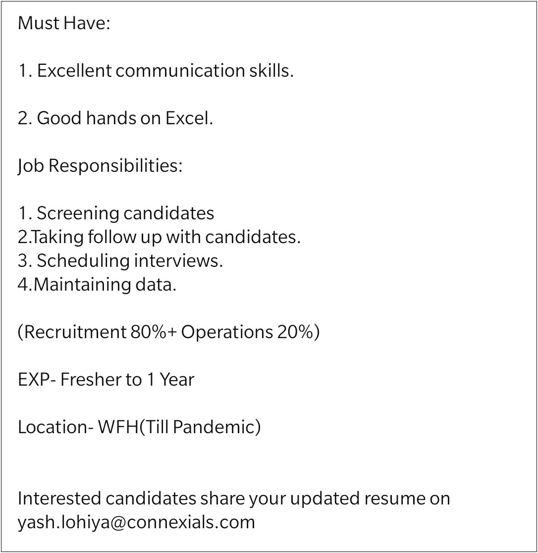 Hr Recruiter Resume For 2 Year Experience