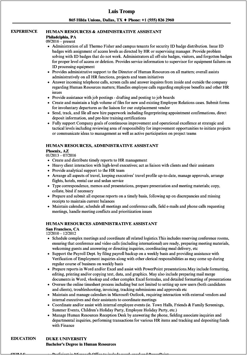 Hr Resume Samples For 1 Year Experienced