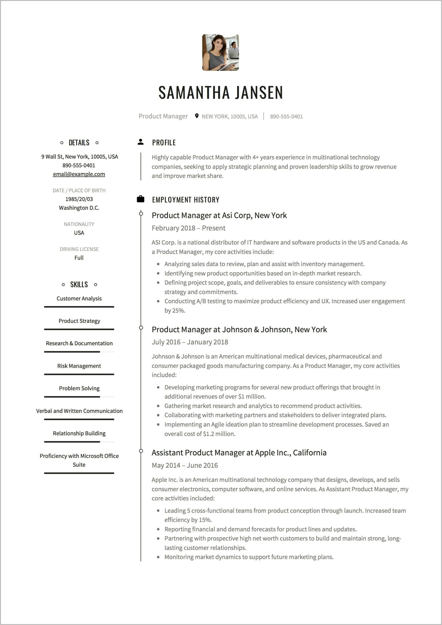 Html Resume Templates For Product Managers