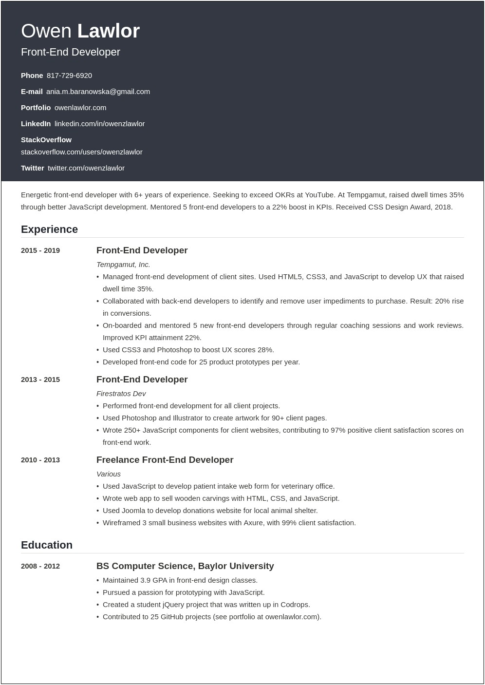 Html5 Css3 Javascript Wev Developer Skills Resume