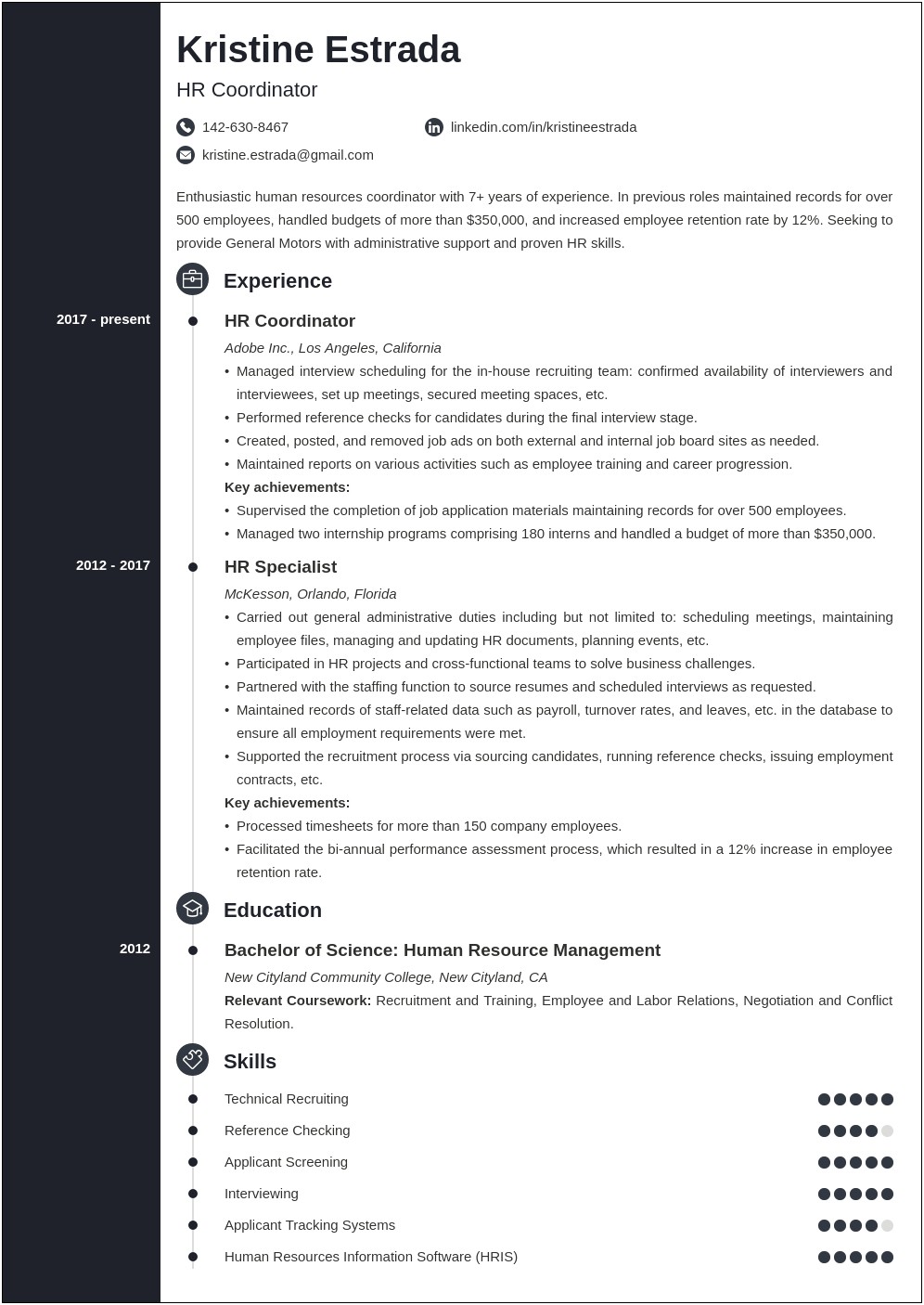 Human Resources Coordinator Job Description Resume