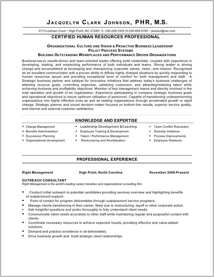 Human Resources Generalist Objective Statement Resume