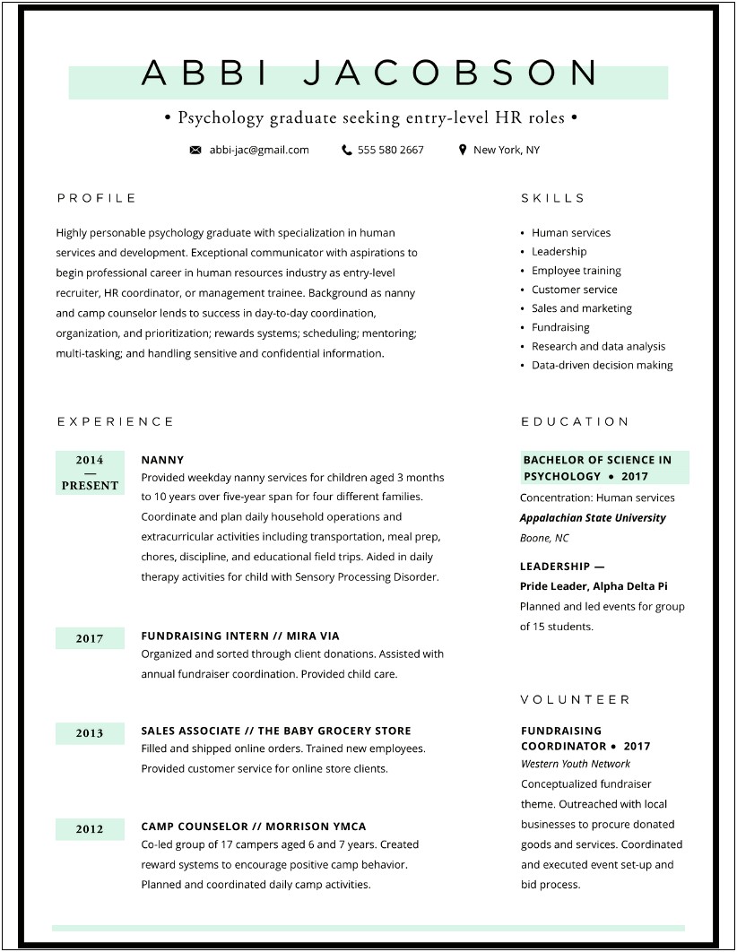 Human Resources Resume Templates Entry Level