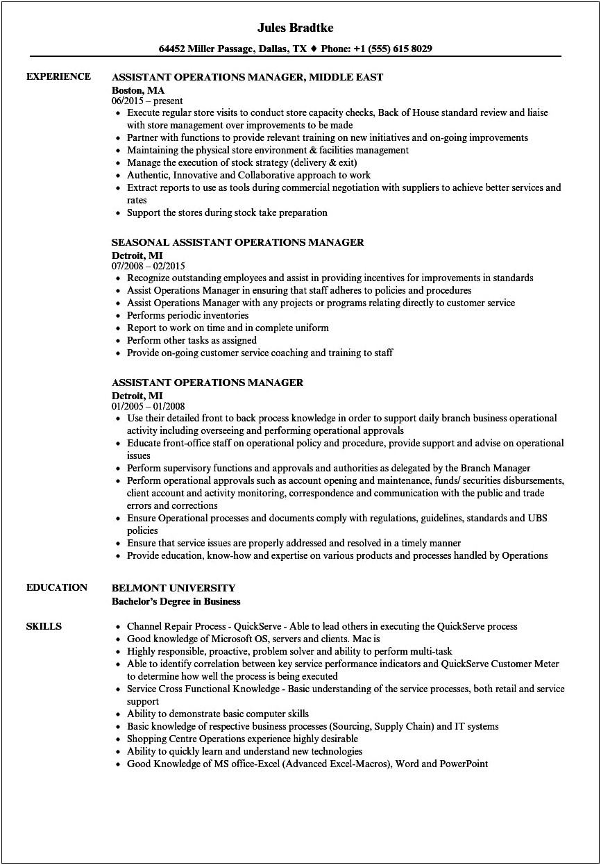 Images Of Assistant Operations Management Resume Exsample