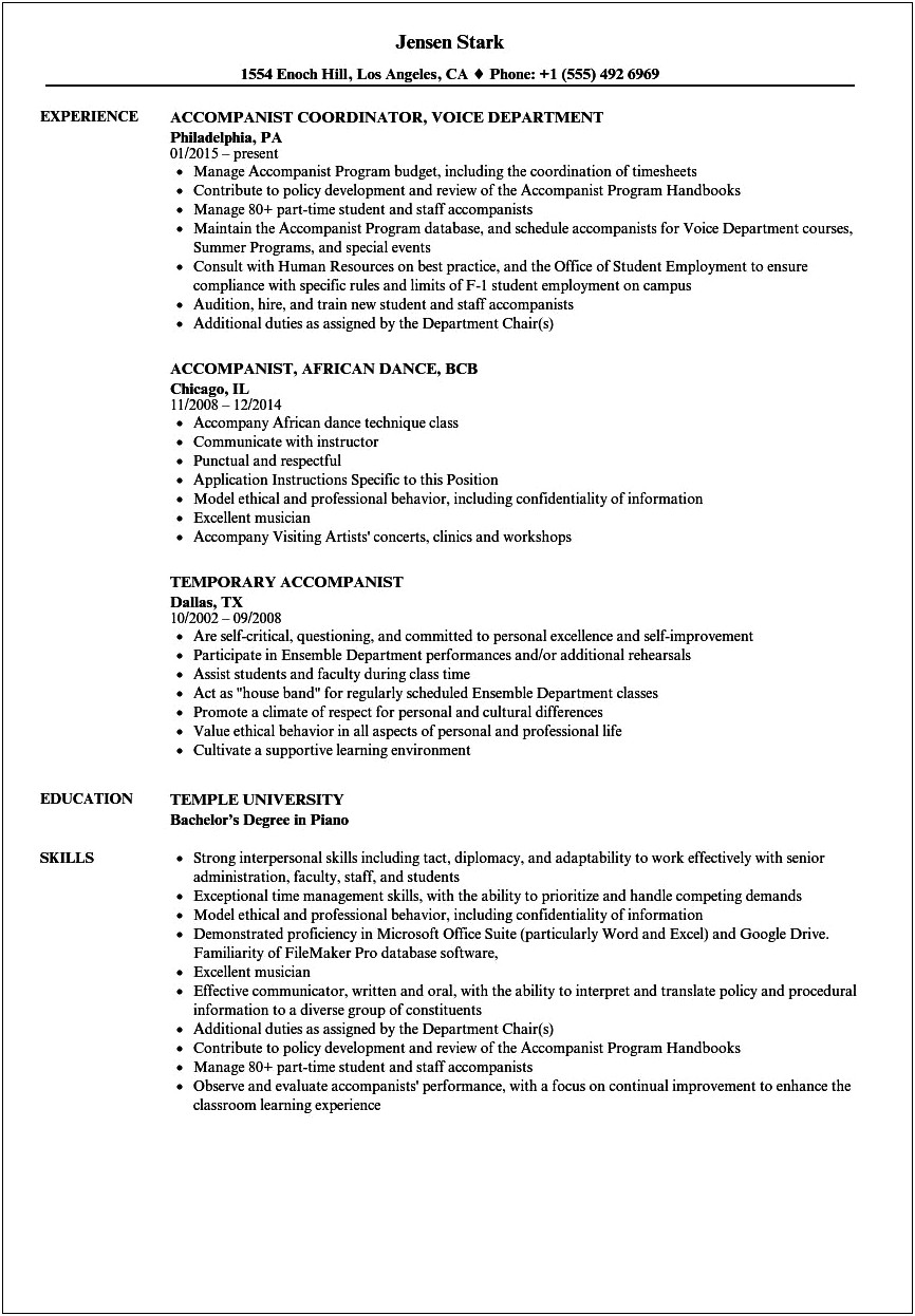 Include Other Jobs In Dance Resume