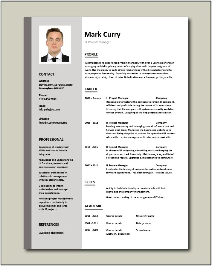 Infromation Technology Project Manager Resume Eamples