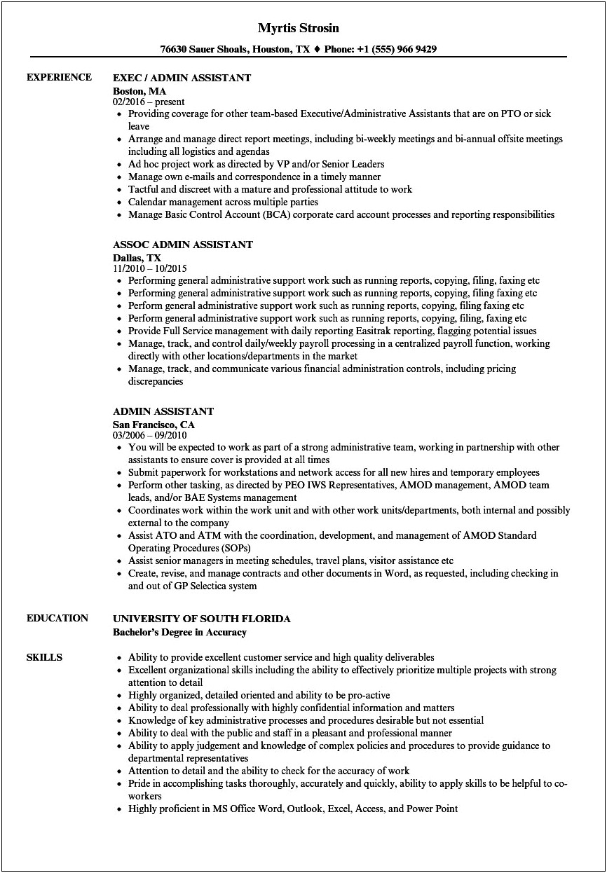 Insurance Claims Admin Assistant Resume Examples