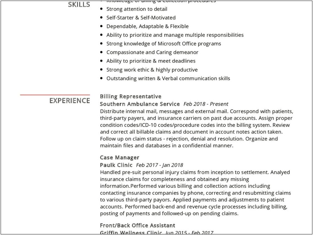 Insurance Collector Job Description For Resume