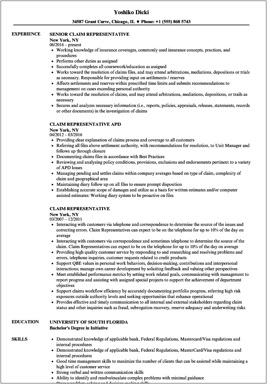 Insurance Customer Service Job Description Resume