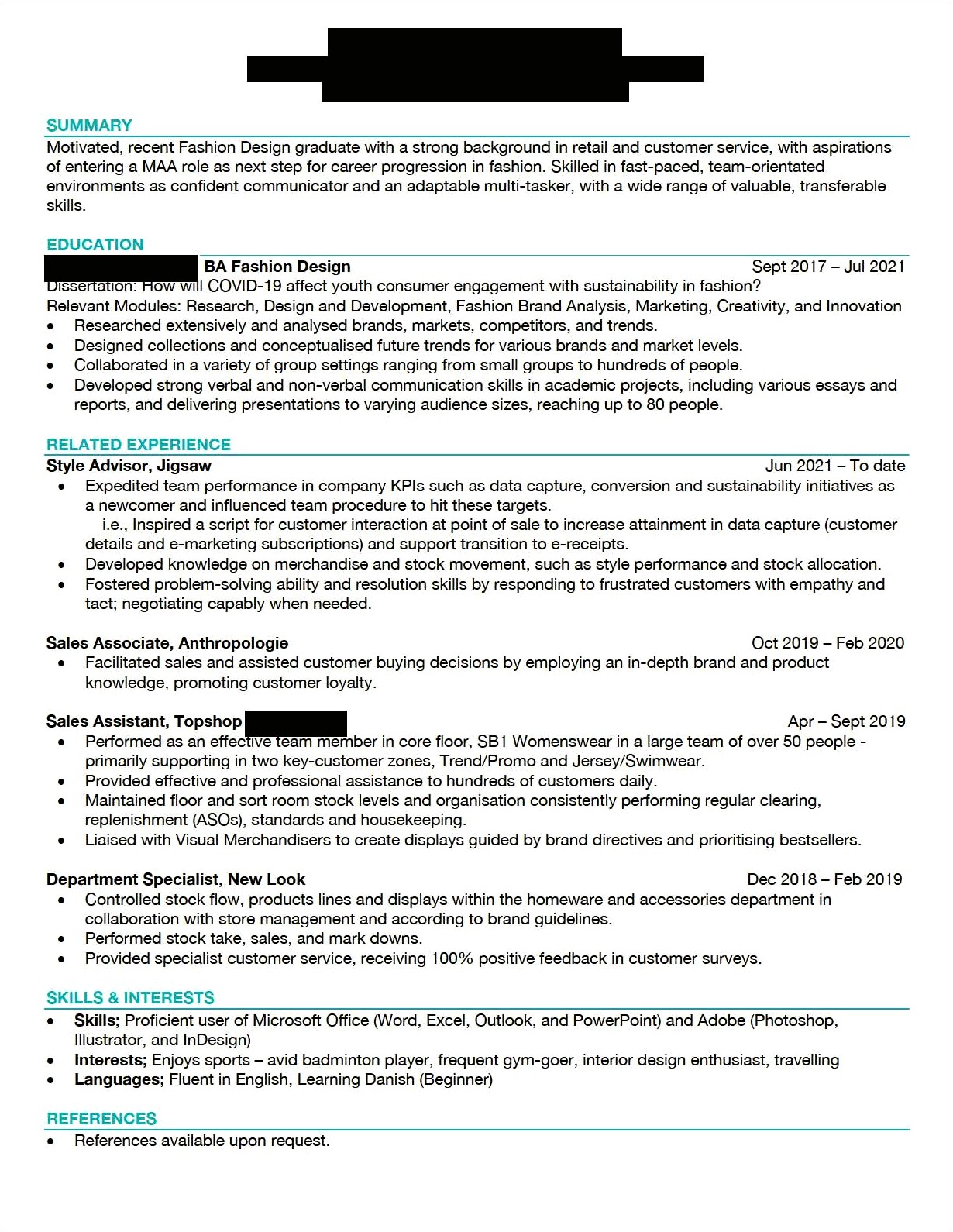 Interior Design Merchandising Manager Resume Summary