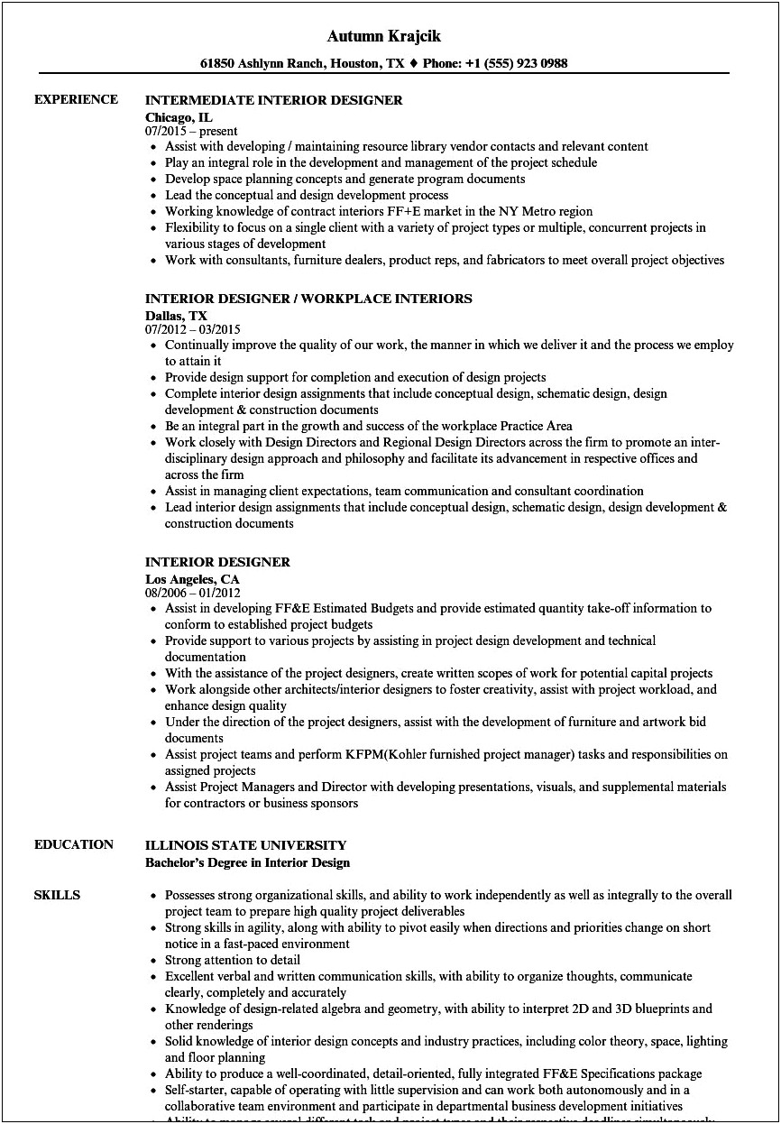 Interior Design Merchandising Manager Summary Resume