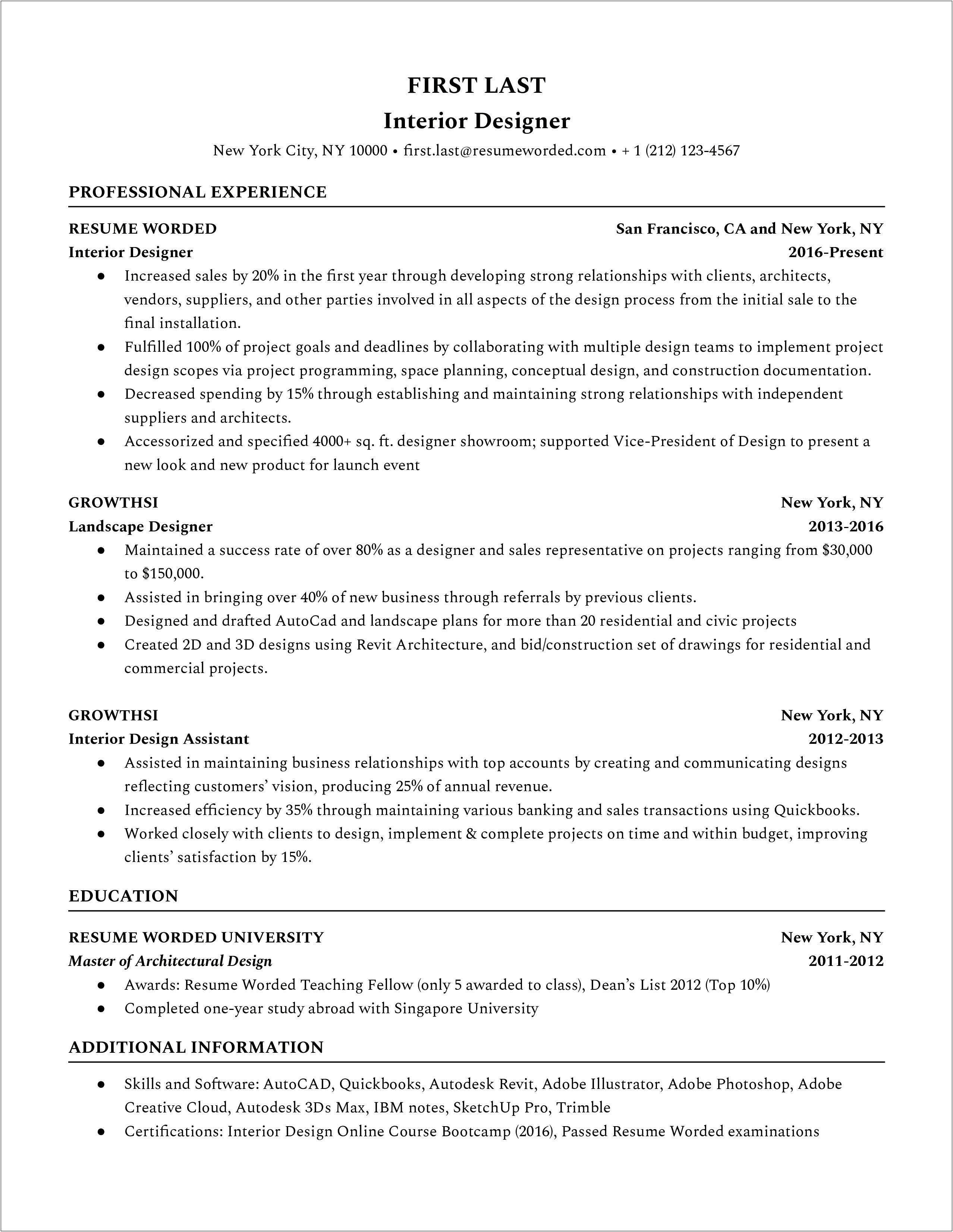 Interior Design Resume 2019 Professional Skills