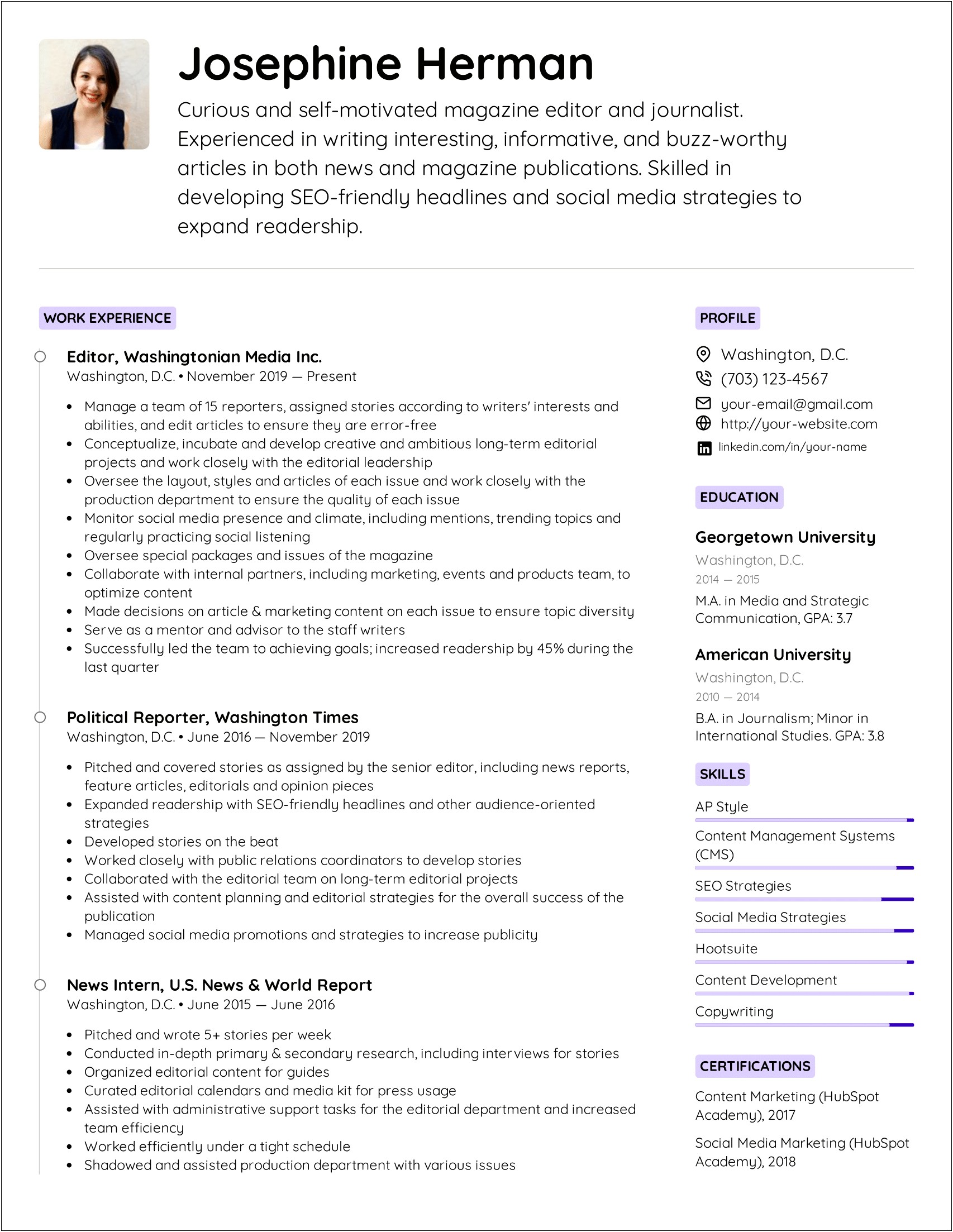 International Relations Entry Level Job Resume