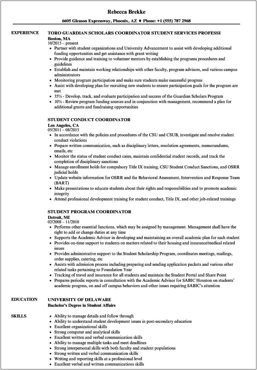 International Relations Liaison Job Despricition On Resume