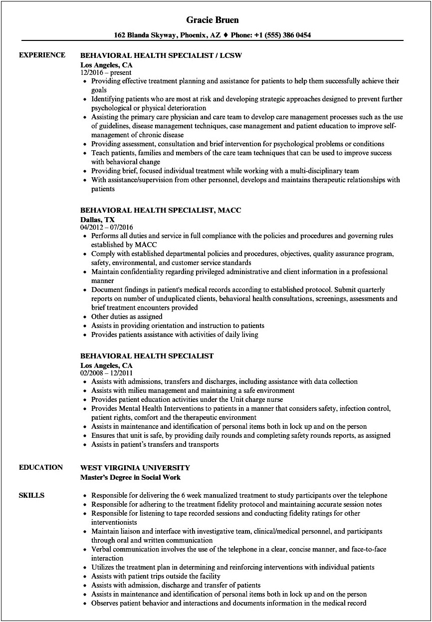 Intervention Specialist Job Description For Resume