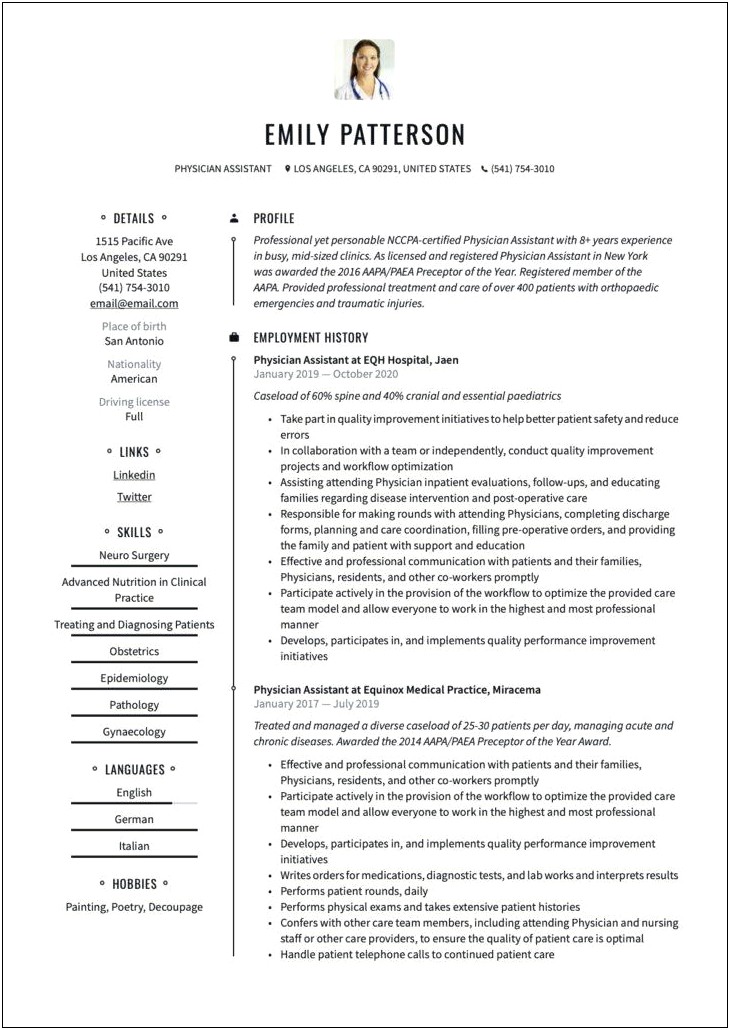 Interventional Neuro Radiology Physician Assistent Resume Sample