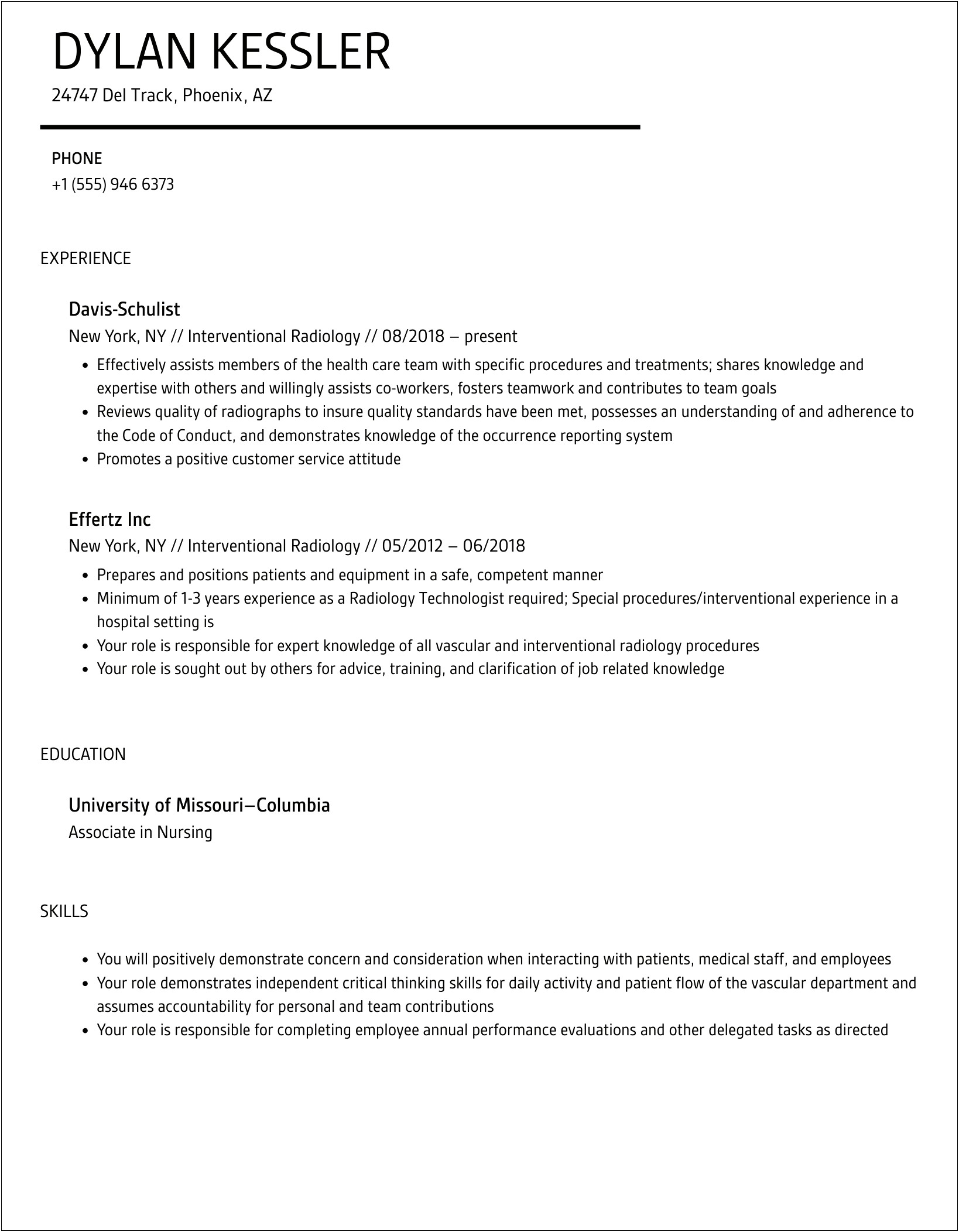 Interventional Radiology Physician Assistent Resume Sample