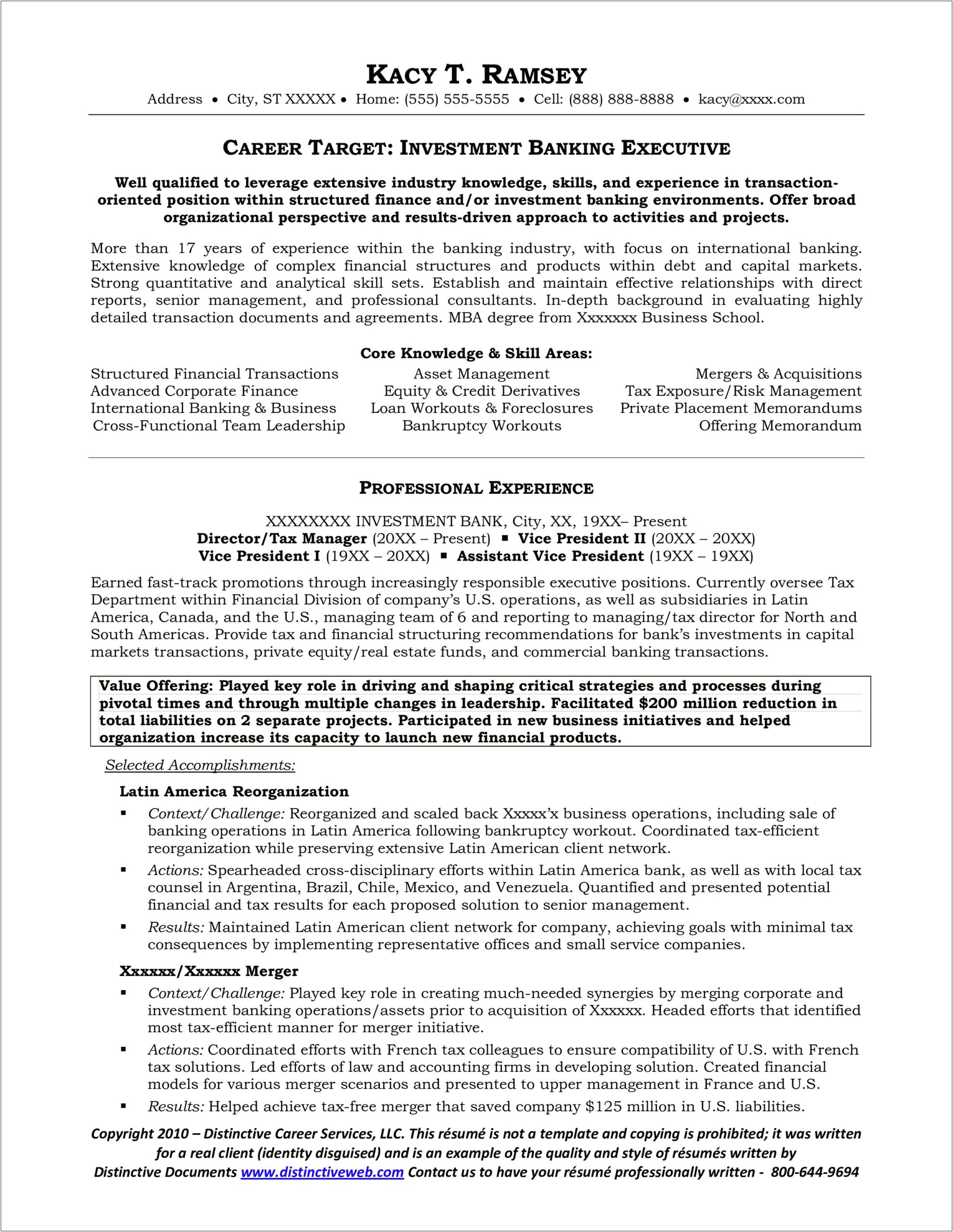 Investment Bank Resume With No Experience